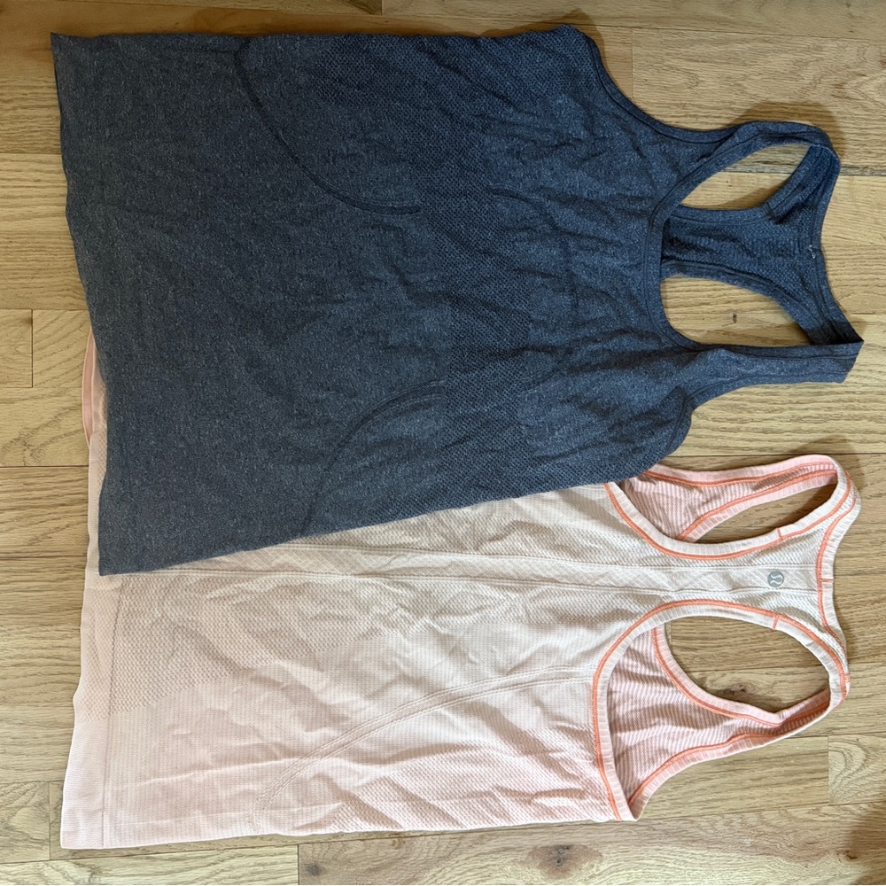 lululemon athletica Charcoal and Blush Racerback Tank Tops